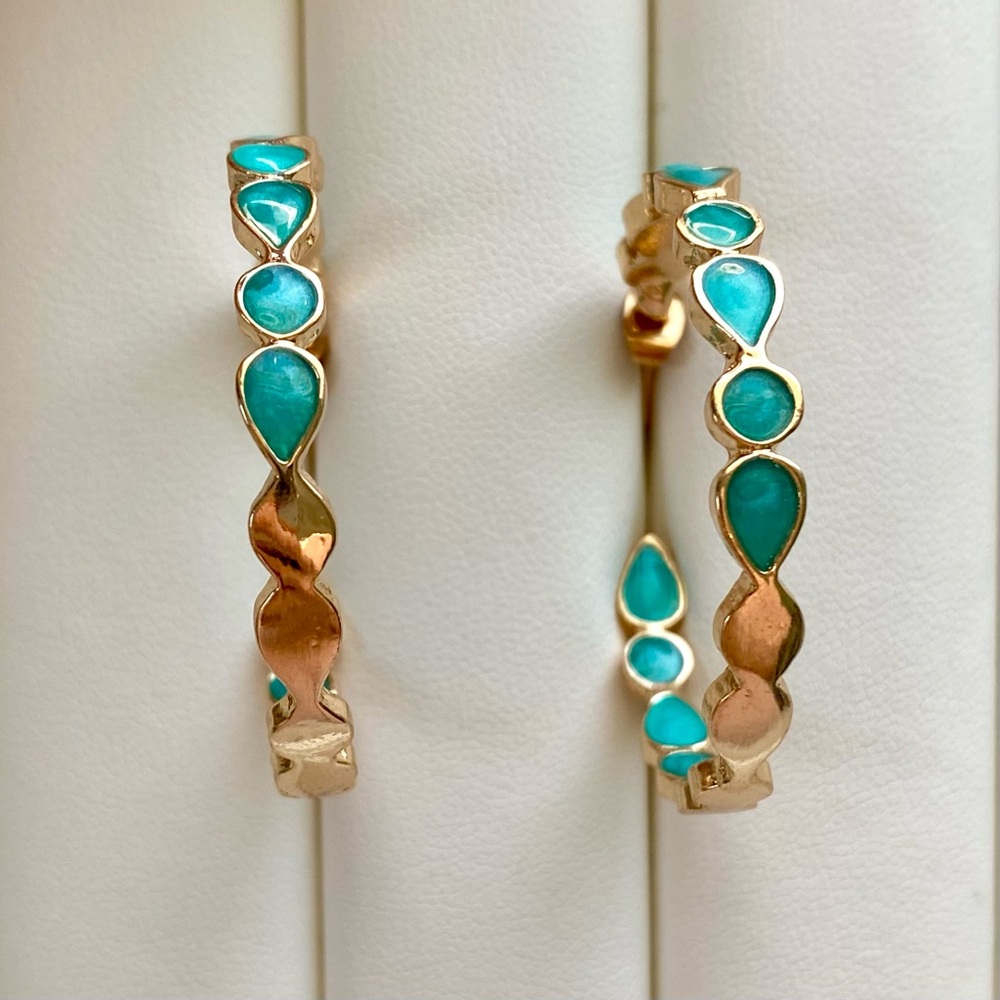 Elegant Gold and Turquoise Hoop Earrings